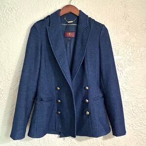 7 For All Mankind XS Wool Blend Blue Double Breasted Button Down Blazer Jacket